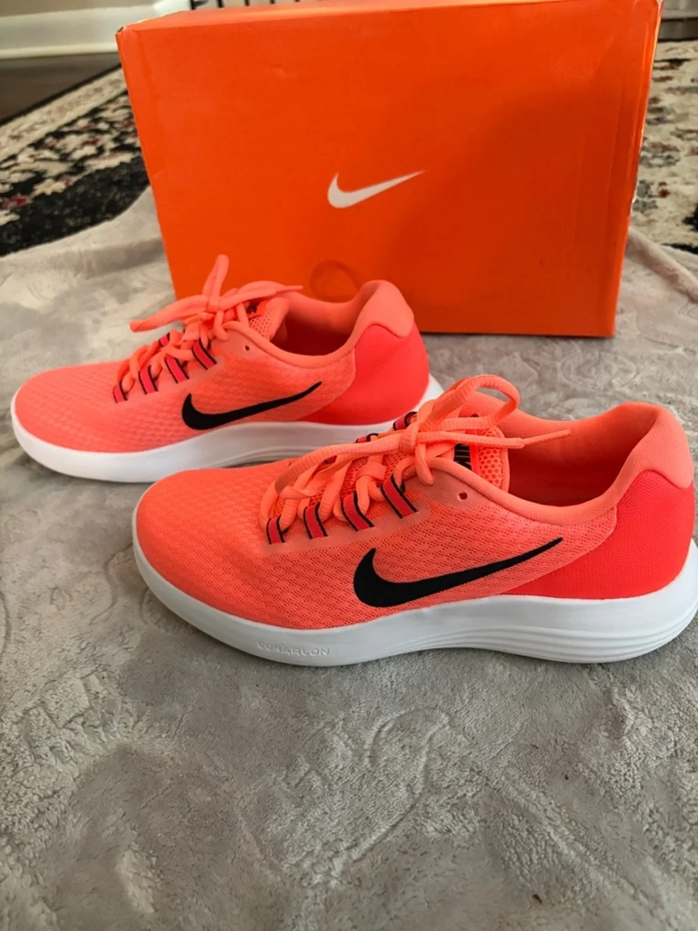 Nike Coral Pink Mesh Athletic Sneakers with Black Swoosh - Picture 4 of 8